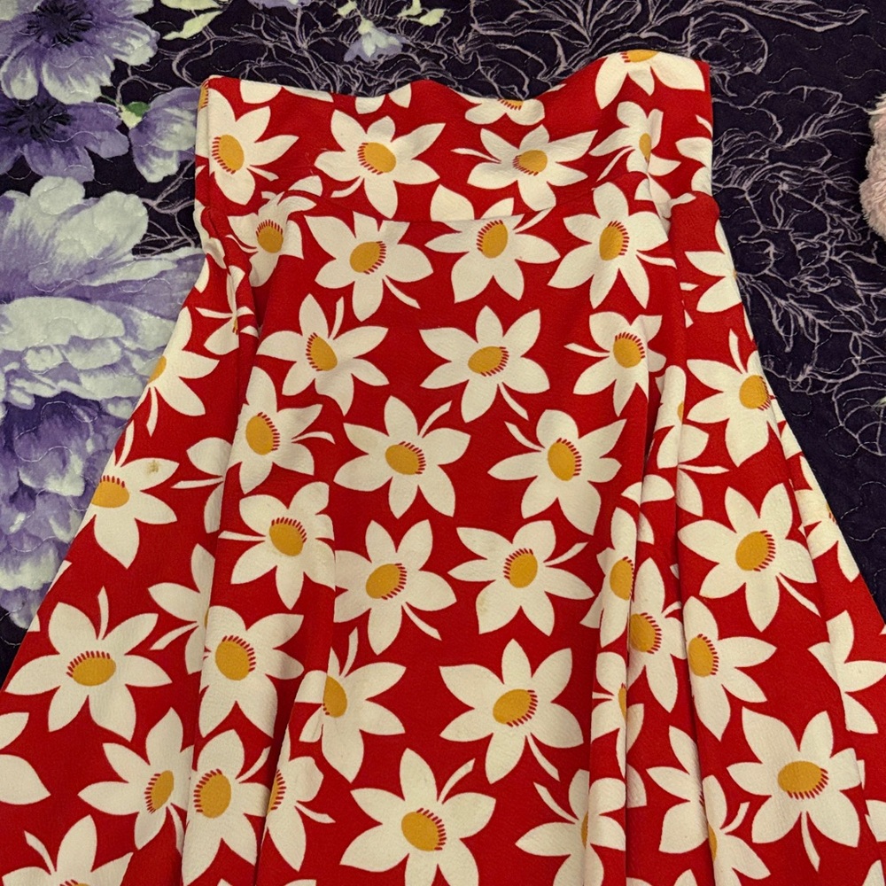 Red Floral Long Skirt